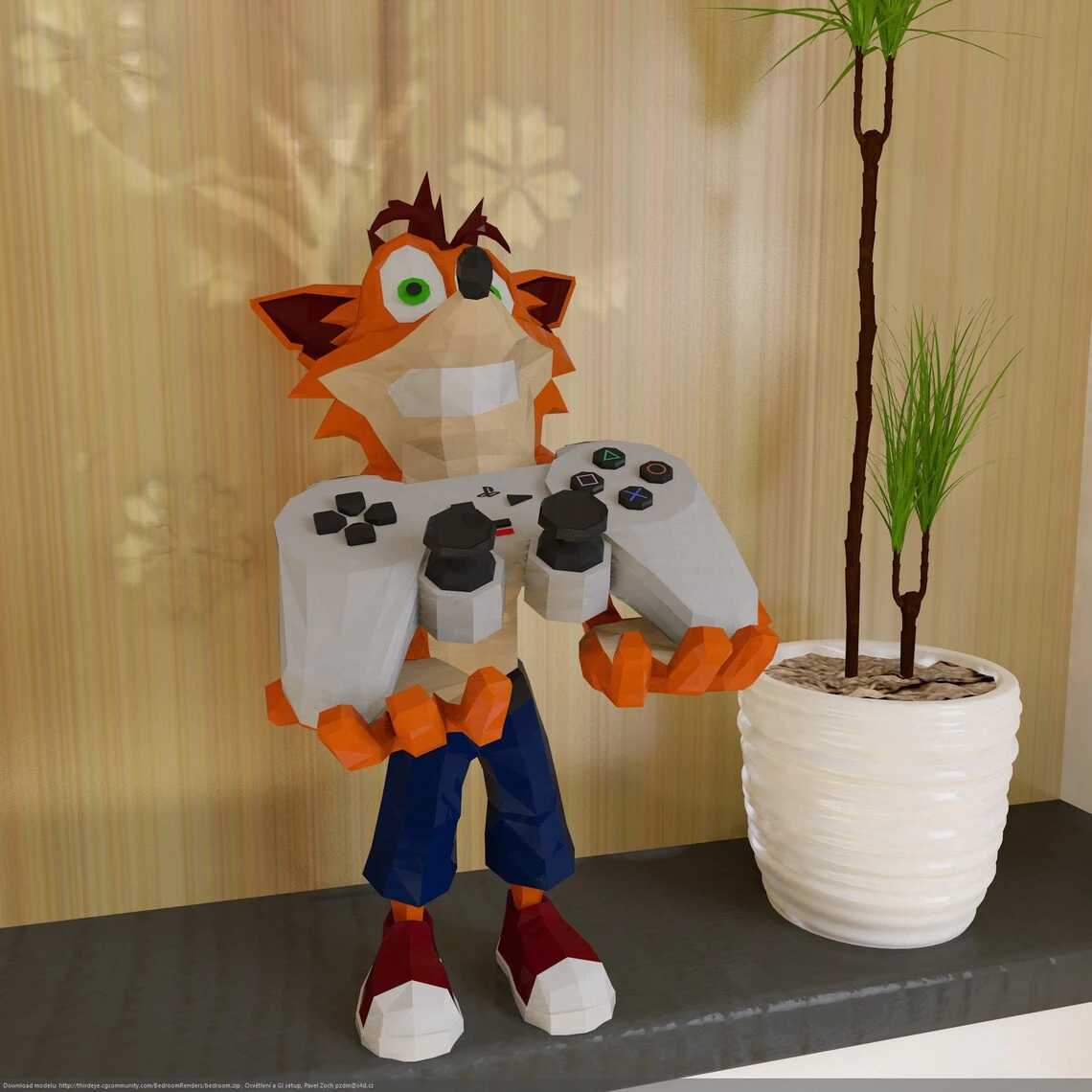 Crash Bandicoot with Controller, Crash hold Joystick, Crash Edición Especial Papercraft, PDF Template, DIY 3d Model, FanArt, Paper Sculpture, Low Poly, Pepakura Craft, Manualidad