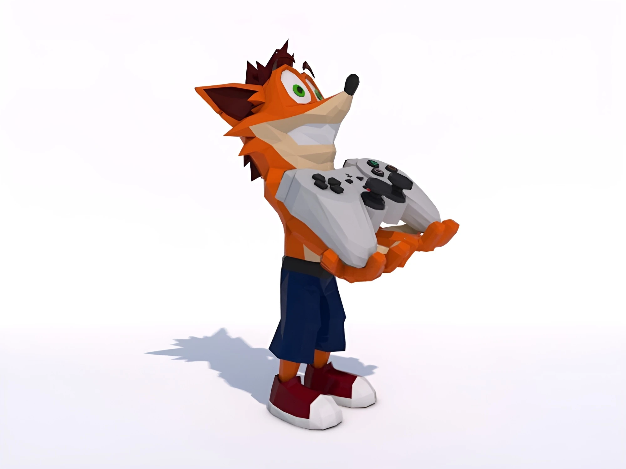 Crash Bandicoot with Controller, Crash hold Joystick, Crash Edición Especial Papercraft, PDF Template, DIY 3d Model, FanArt, Paper Sculpture, Low Poly, Pepakura Craft, Manualidad