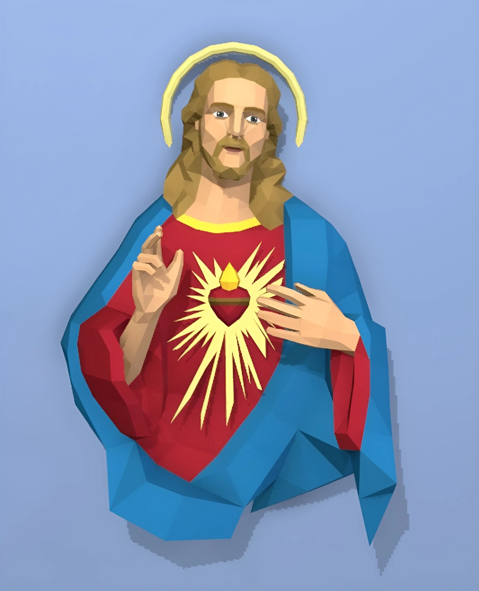 Sacred Heart of Jesus and Mary, Sagrado Corazón De Jesús Y María Papercraft, PDF Template, DIY 3d Model, FanArt, Paper Sculpture, Low Poly, Pepakura Craft, Manualidad