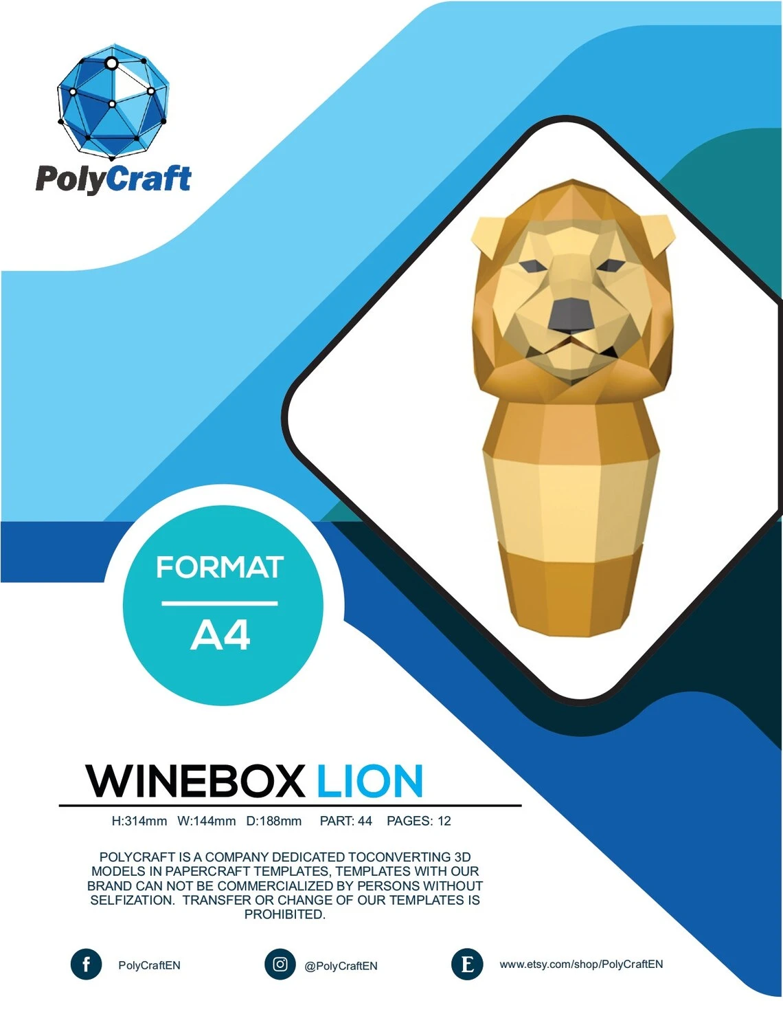 Papercraft Lion, Gift Box For Wine, PDF Template,DIY, Pepakura lion, Paper Sculpture, Home Gift Box, Pepakura, Handmade, Vinera leon, tigre