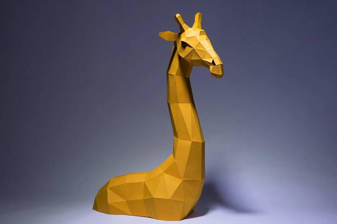 Giraffe Paper Craft, Digital Template, Origami, PDF Download DIY, Low Poly, Trophy, Sculpture, Model