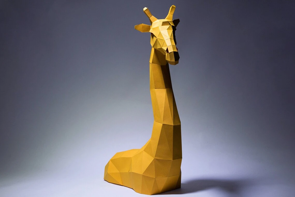 Giraffe Paper Craft, Digital Template, Origami, PDF Download DIY, Low Poly, Trophy, Sculpture, Model