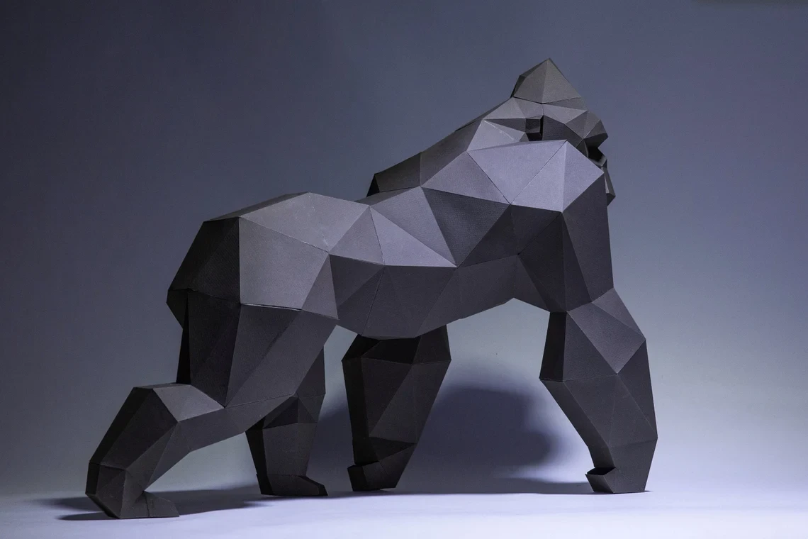 Gorilla Model, King Kong Paper Craft, Digital Template, Origami, PDF Download DIY, Low Poly, Trophy, Sculpture, Model