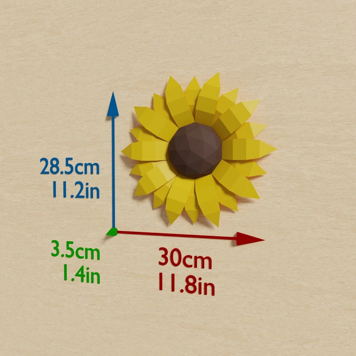 Sunflower Papercraft 3D DIY low poly paper crafts origami wall decor template