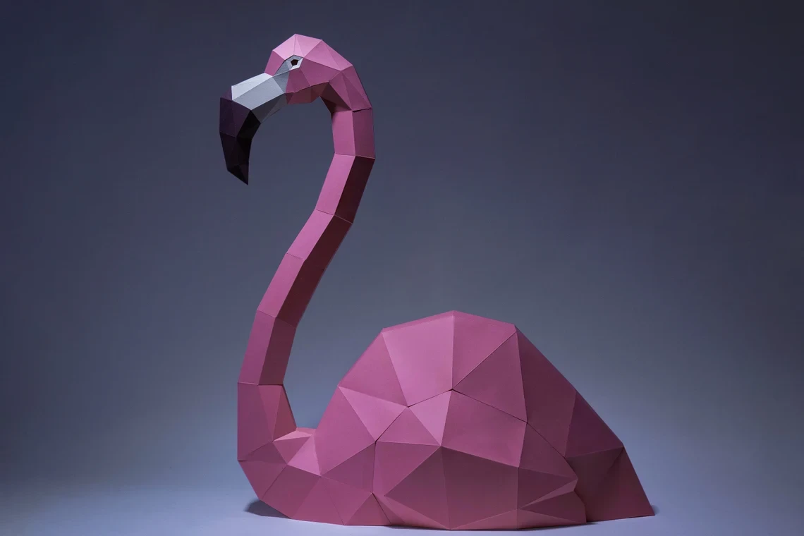 Flamingo Paper Craft, Digital Template, Origami, PDF Download DIY, Low Poly, Trophy, Sculpture, 3D Model