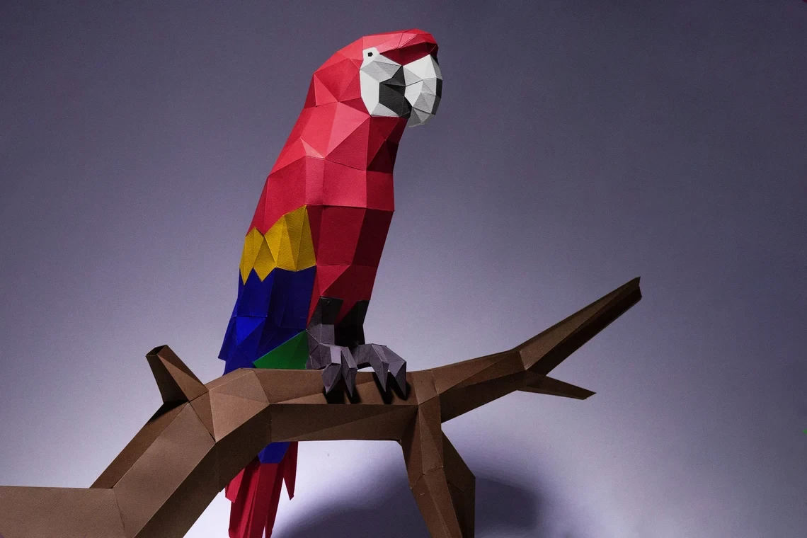 Macaw, Parrot, Paper Craft, Digital Template, Origami, PDF Download DIY, Low Poly, Trophy, Sculpture, Model