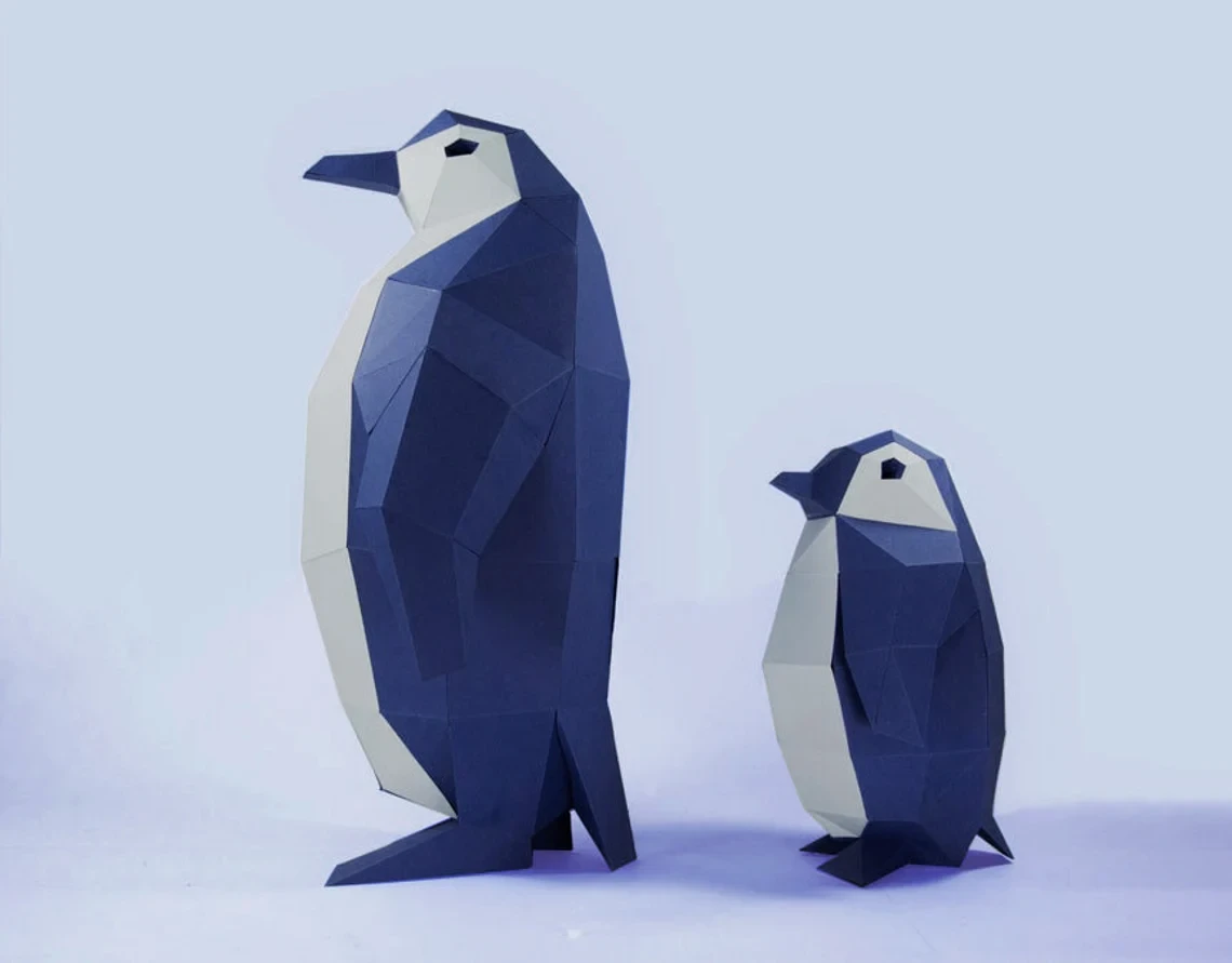 Penguin Paper Craft, Digital Template, Origami, PDF Download DIY, Low Poly, Trophy, Sculpture, 3D Model