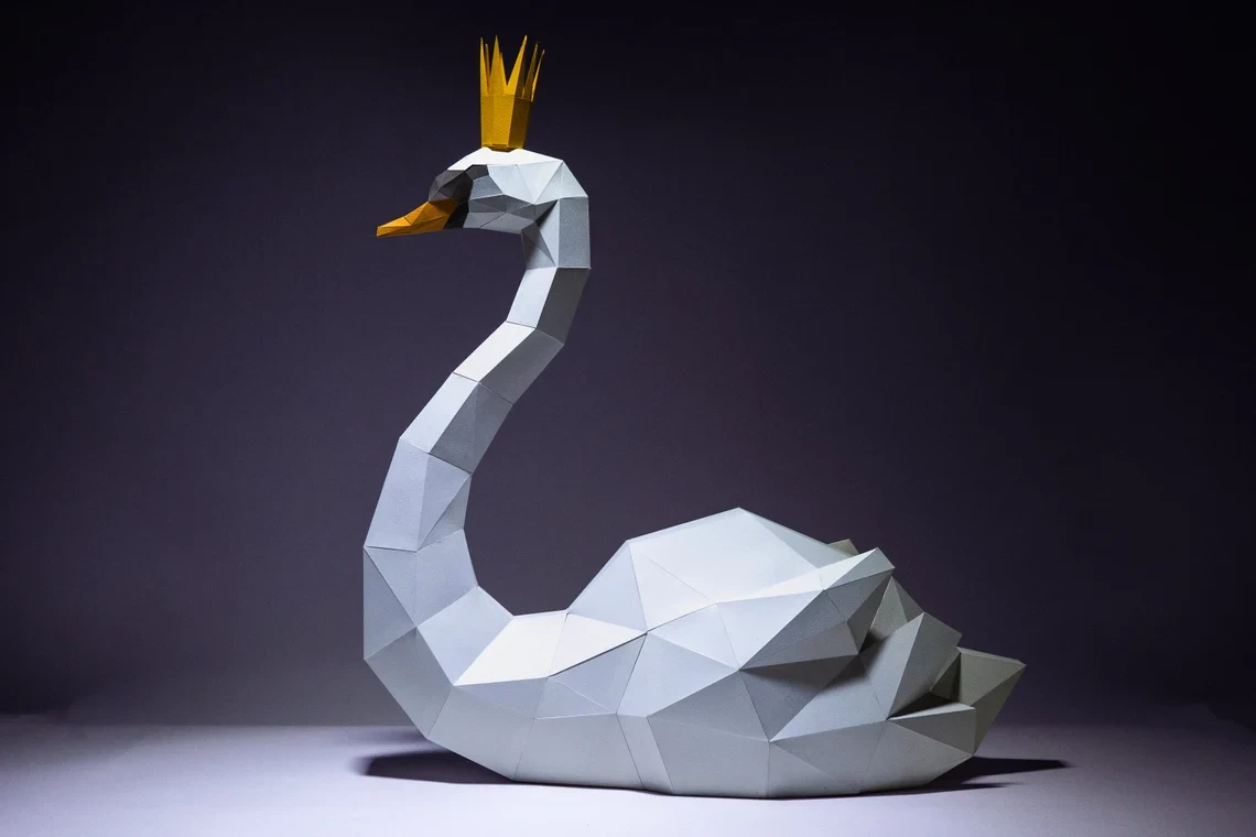 Swan Paper Craft, Digital Template, Origami, PDF Download DIY, Low Poly, Trophy, Sculpture, Model