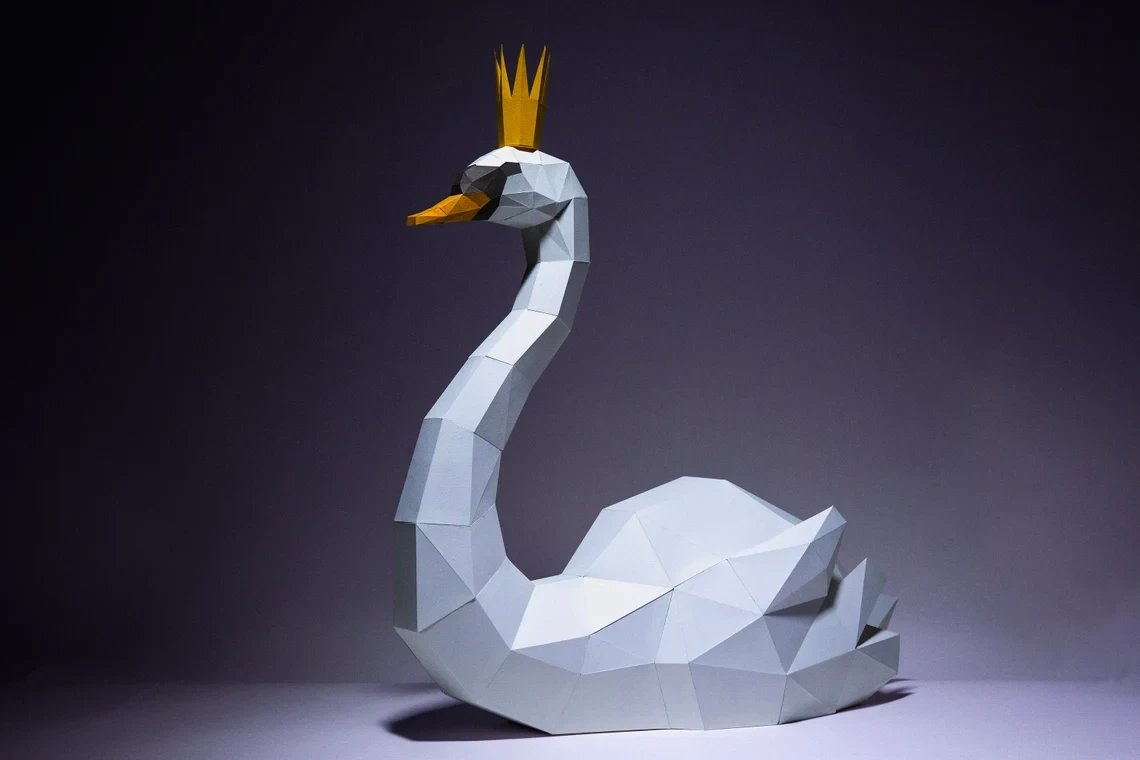 Swan Paper Craft, Digital Template, Origami, PDF Download DIY, Low Poly, Trophy, Sculpture, Model