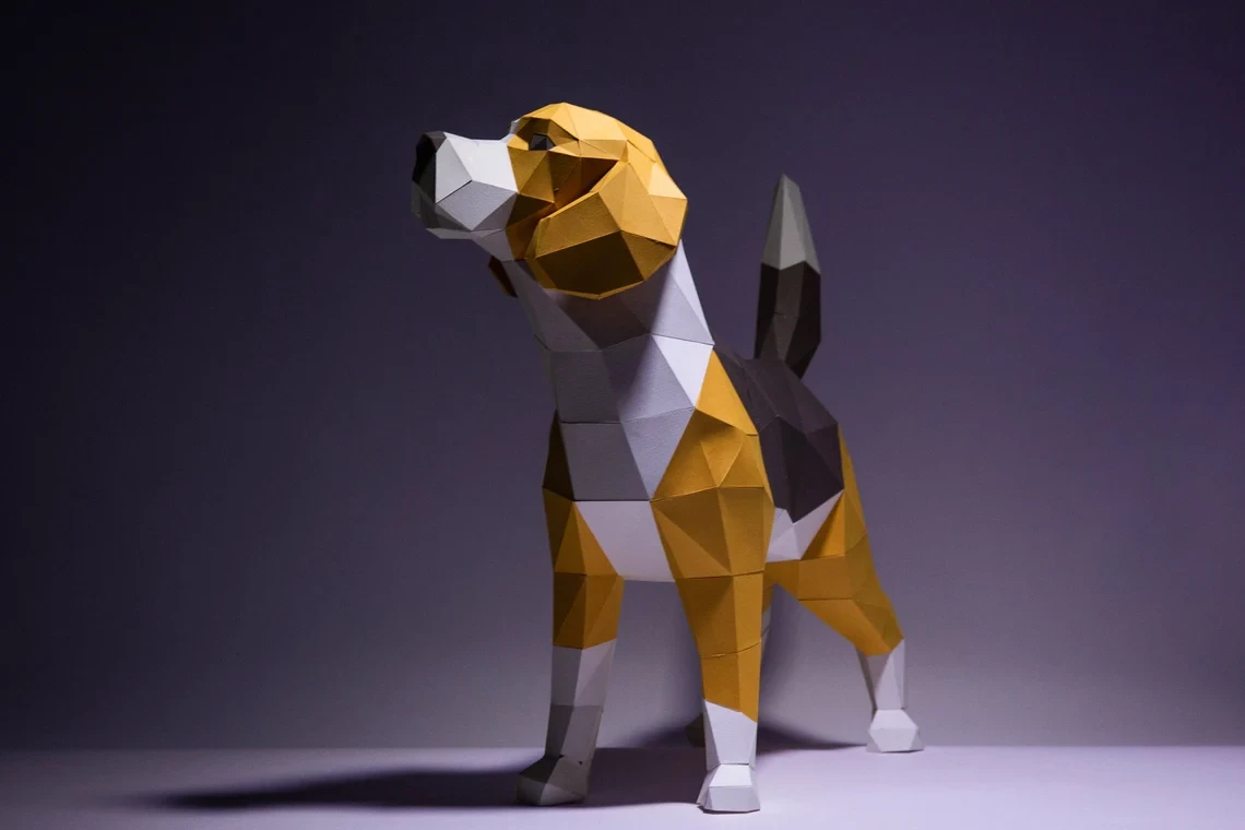 Beagle Dog Paper Craft, Digital Template, Origami, PDF Download DIY, Low Poly, Trophy, Sculpture, Model