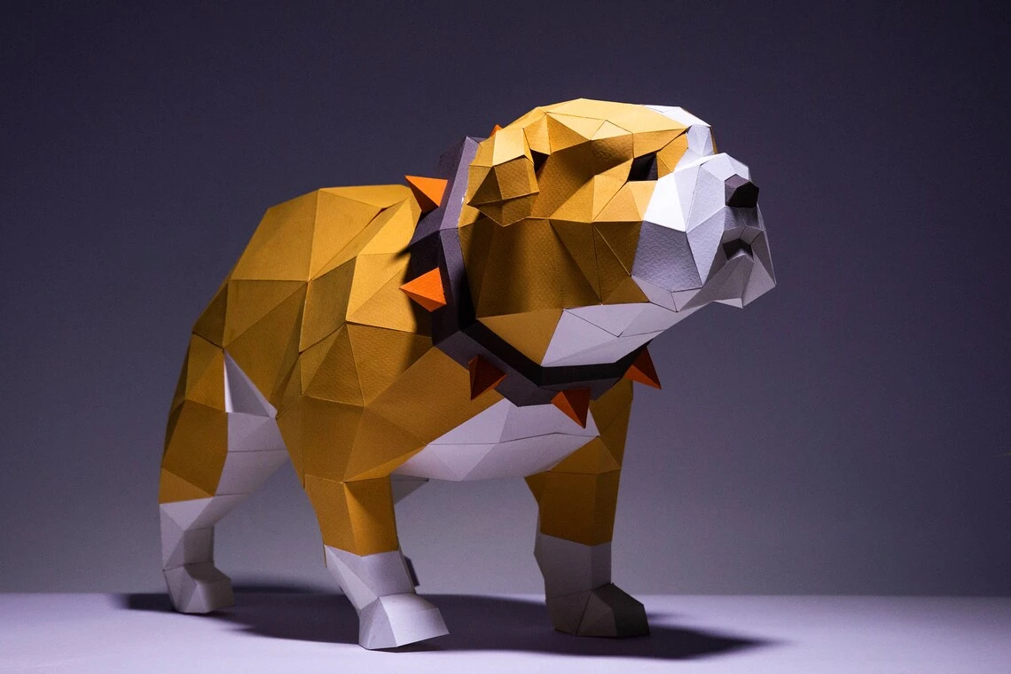 BullDog Paper Craft, Digital Template, Origami, PDF Download DIY, Low Poly, Trophy, Sculpture, Model