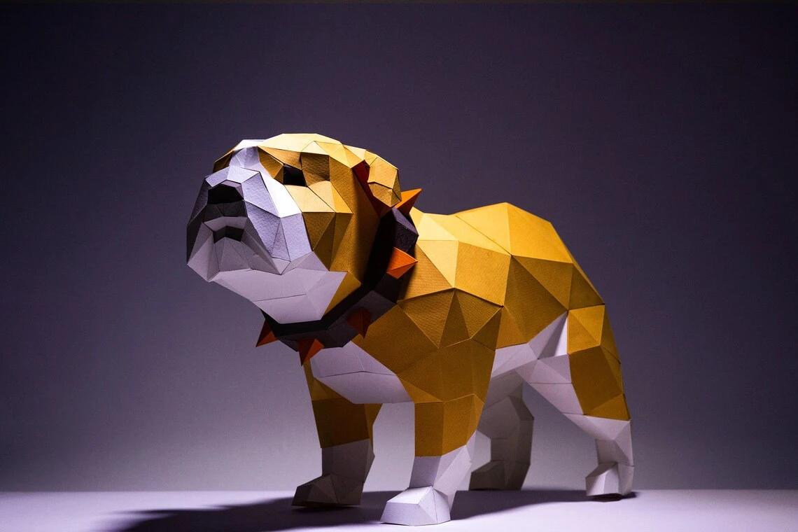 BullDog Paper Craft, Digital Template, Origami, PDF Download DIY, Low Poly, Trophy, Sculpture, Model