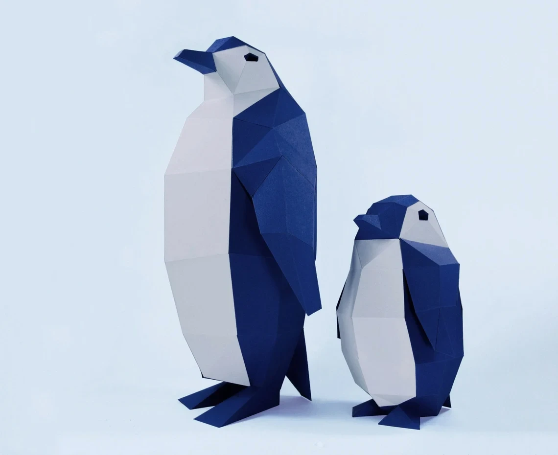 Penguin Paper Craft, Digital Template, Origami, PDF Download DIY, Low Poly, Trophy, Sculpture, 3D Model