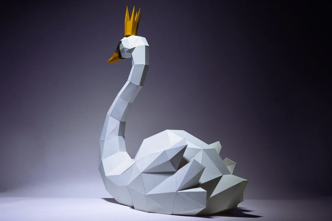 Swan Paper Craft, Digital Template, Origami, PDF Download DIY, Low Poly, Trophy, Sculpture, Model