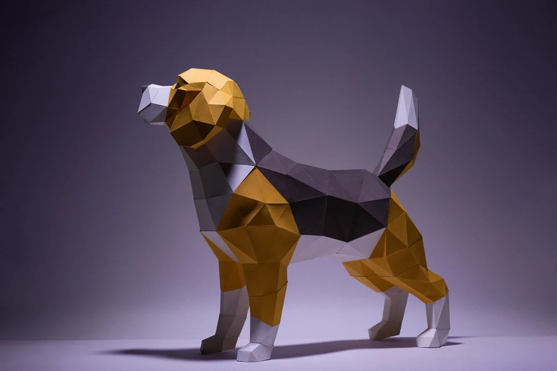 Beagle Dog Paper Craft, Digital Template, Origami, PDF Download DIY, Low Poly, Trophy, Sculpture, Model