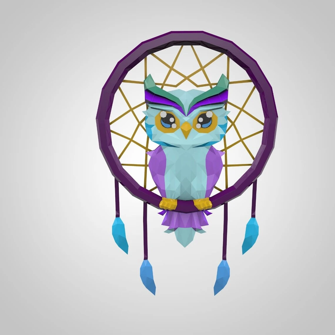 Dream Catcher, Atrapasueños Papercraft, PDF Template, DIY 3d Model, FanArt, Paper Sculpture, Low Poly, Pepakura Craft, Manualidad