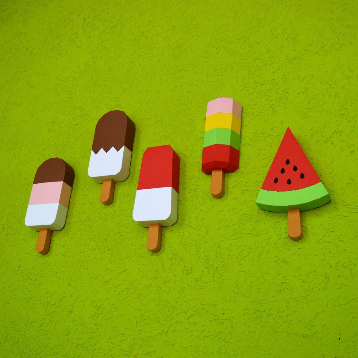 Popsicles Ice cream Papercraft 3D DIY low poly paper crafts origami wall decor template