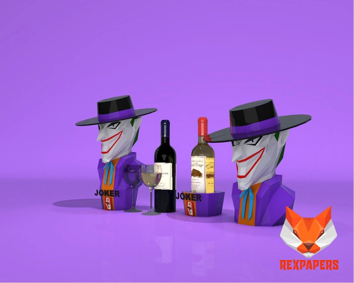 Joker Wine Box, Winebox Papercraft, PDF Template, DIY 3d Model, FanArt, Paper Sculpture, Low Poly, Pepakura Craft, Manualidad