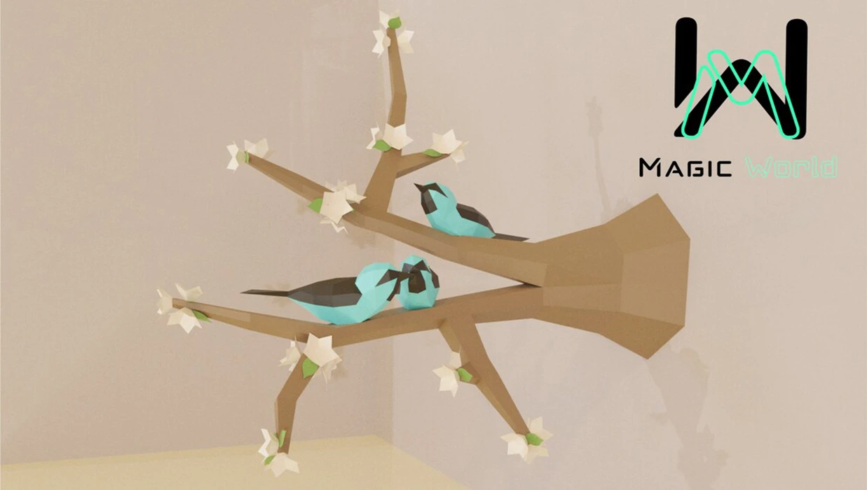 Bird Perched on Flower Tree Low Poly, Papercraft, PDF template, Paper model, Sculpture, 3D puzzle, Polygonal model, Lowpoly