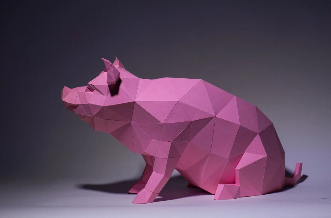 Pig Paper Craft, Digital Template, Origami, PDF Download DIY, Low Poly, Trophy, Sculpture, Pig Model