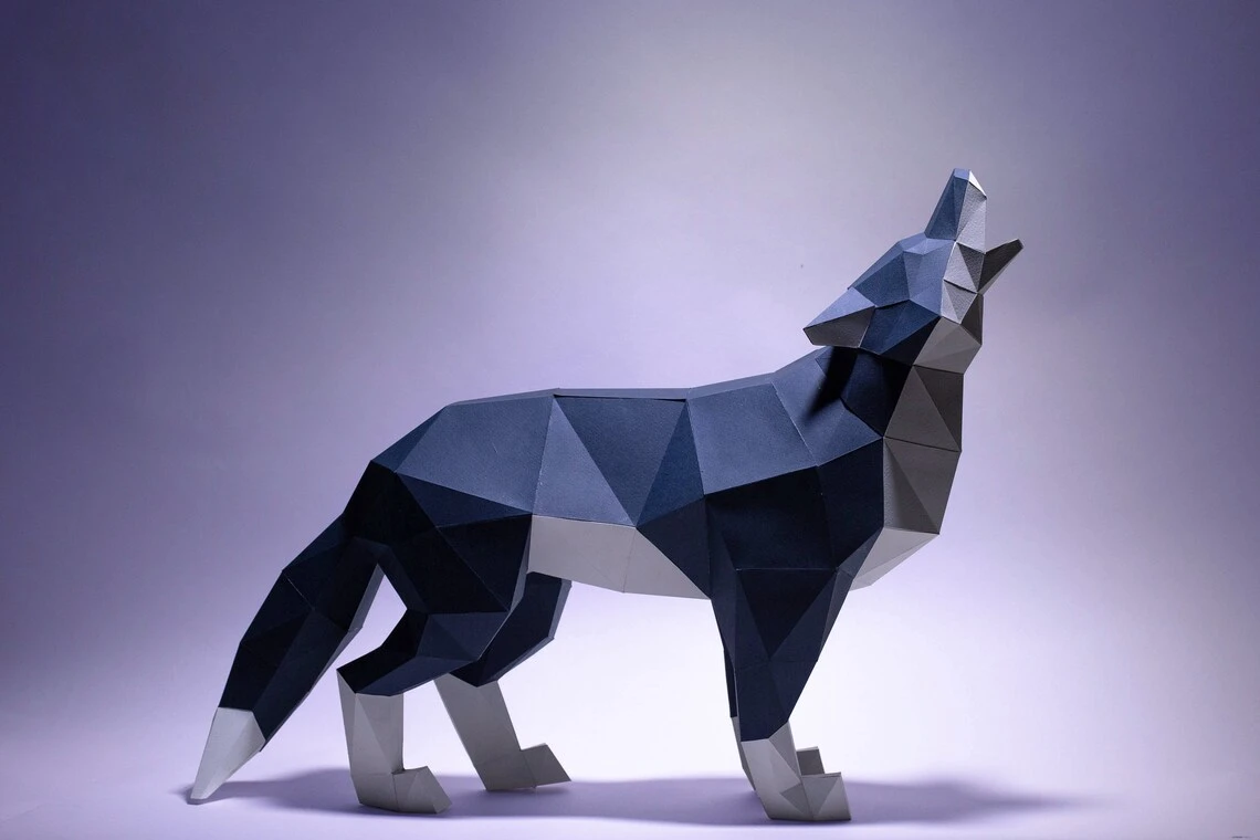 Wolf Paper Craft, Digital Template, Origami, PDF Download DIY, Low Poly, Trophy, Sculpture, Wolf Model