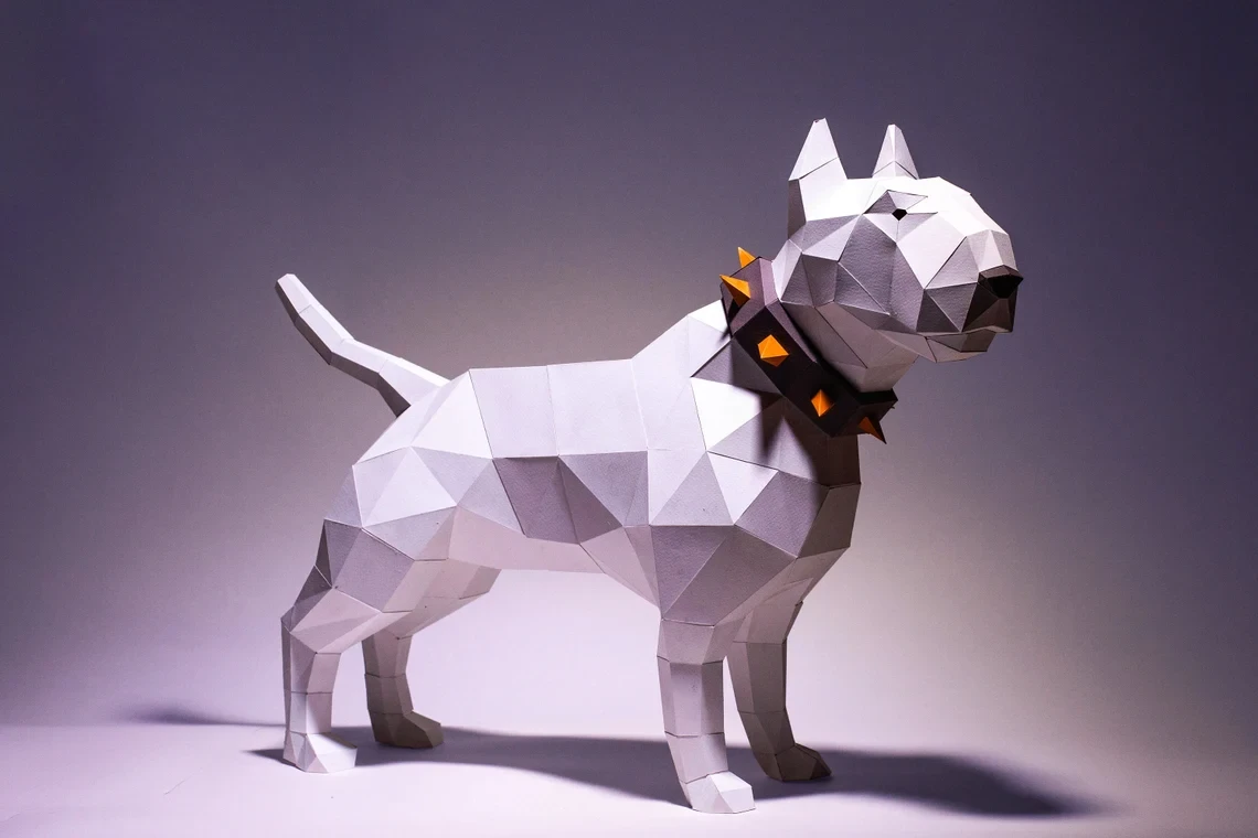 Bull Terrier Dog Paper Craft, Digital Template, Origami, PDF Download DIY, Low Poly, Trophy, Sculpture, Bull Terrier Dog Model