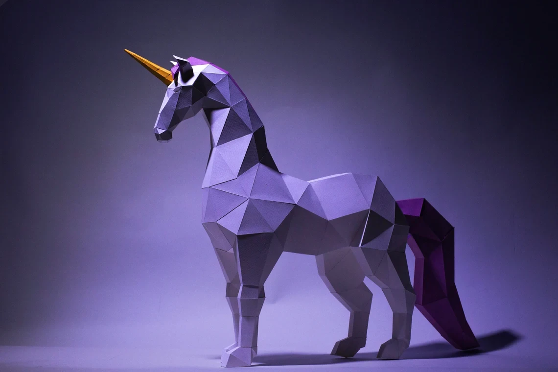 Unicorn Paper Craft, Digital Template, Origami, PDF Download DIY, Low Poly, Trophy, Sculpture, Unicorn Model