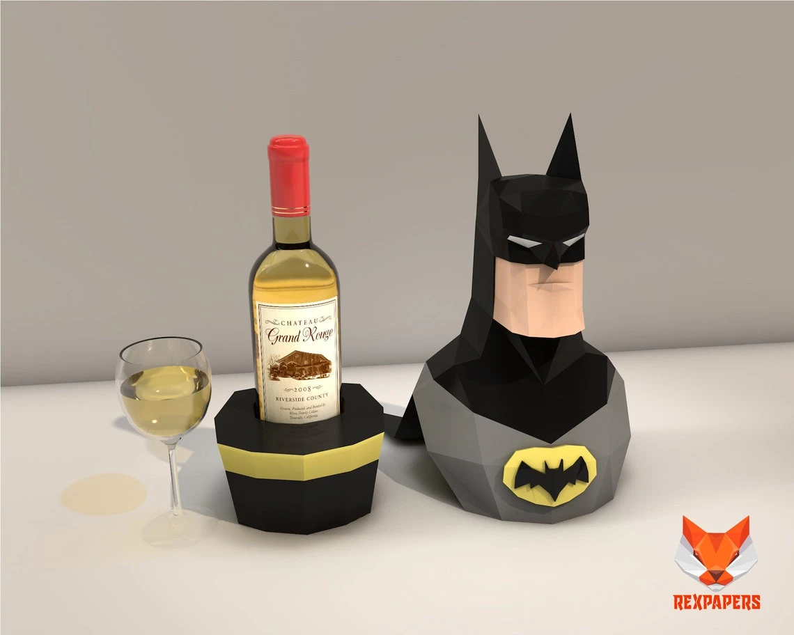 Batman Wine Box, Winebox Papercraft, PDF Template, DIY 3d Model, FanArt, Paper Sculpture, Low Poly, Pepakura Craft, Manualidad