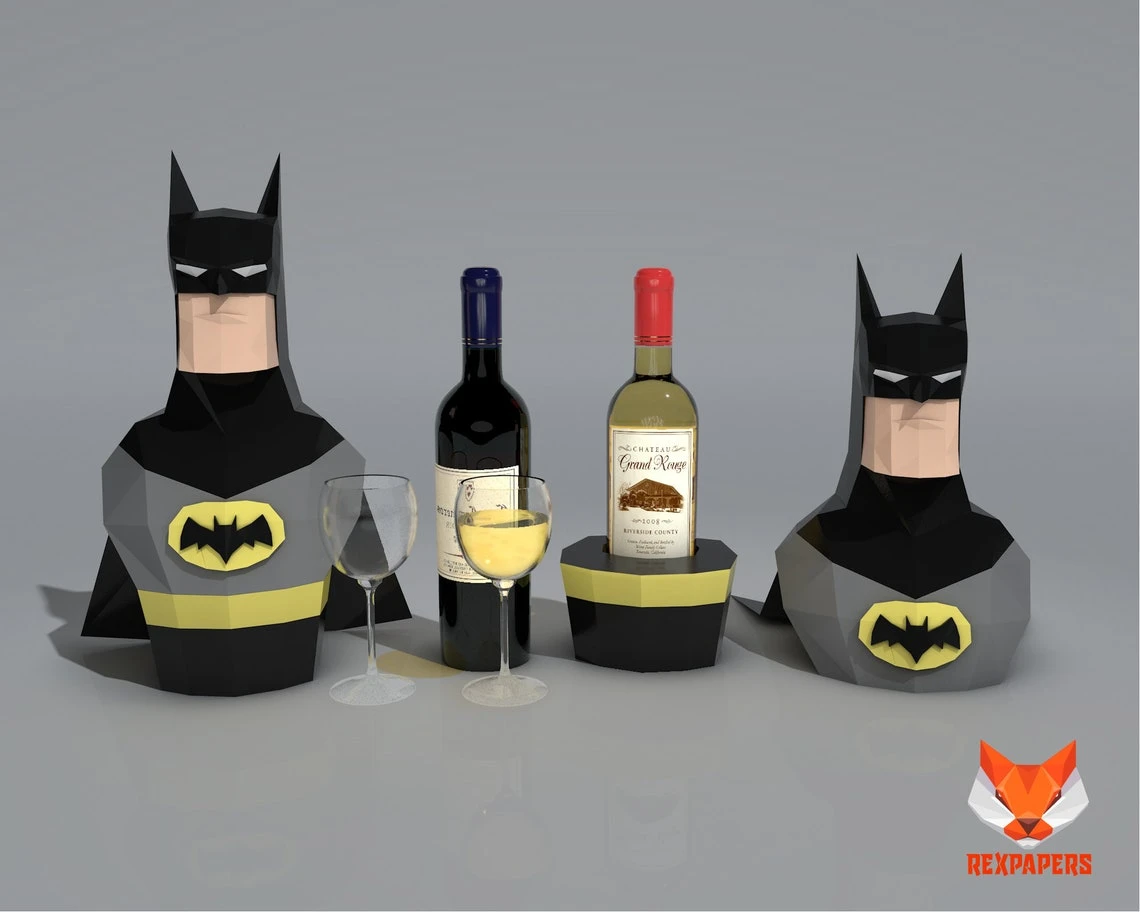 Batman Wine Box, Winebox Papercraft, PDF Template, DIY 3d Model, FanArt, Paper Sculpture, Low Poly, Pepakura Craft, Manualidad