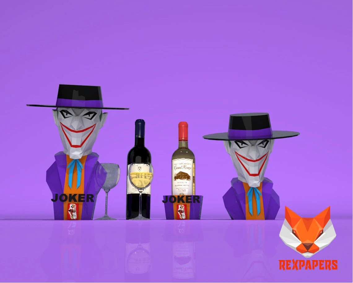 Joker Wine Box, Winebox Papercraft, PDF Template, DIY 3d Model, FanArt, Paper Sculpture, Low Poly, Pepakura Craft, Manualidad