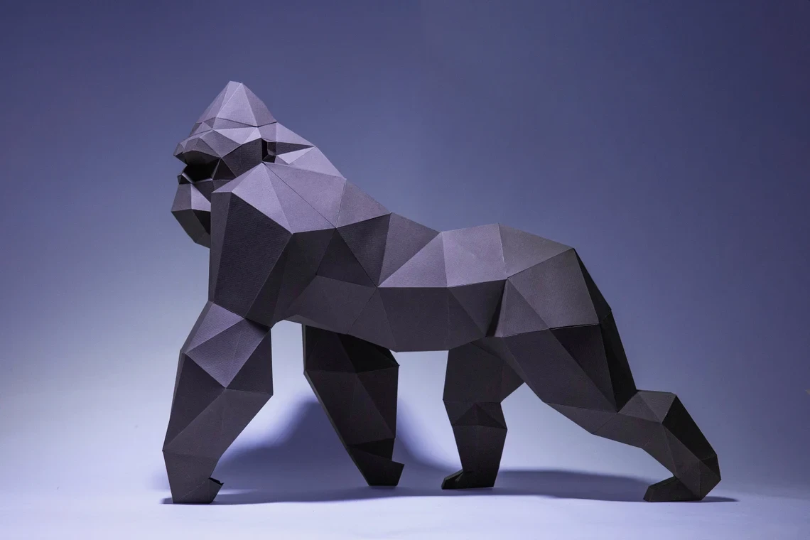 Gorilla Model, King Kong Paper Craft, Digital Template, Origami, PDF Download DIY, Low Poly, Trophy, Sculpture, Model