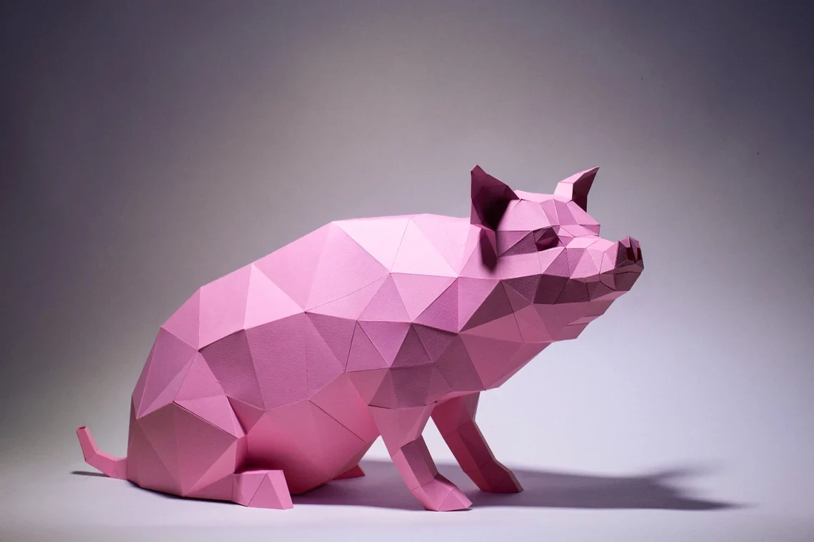 Pig Paper Craft, Digital Template, Origami, PDF Download DIY, Low Poly, Trophy, Sculpture, Pig Model