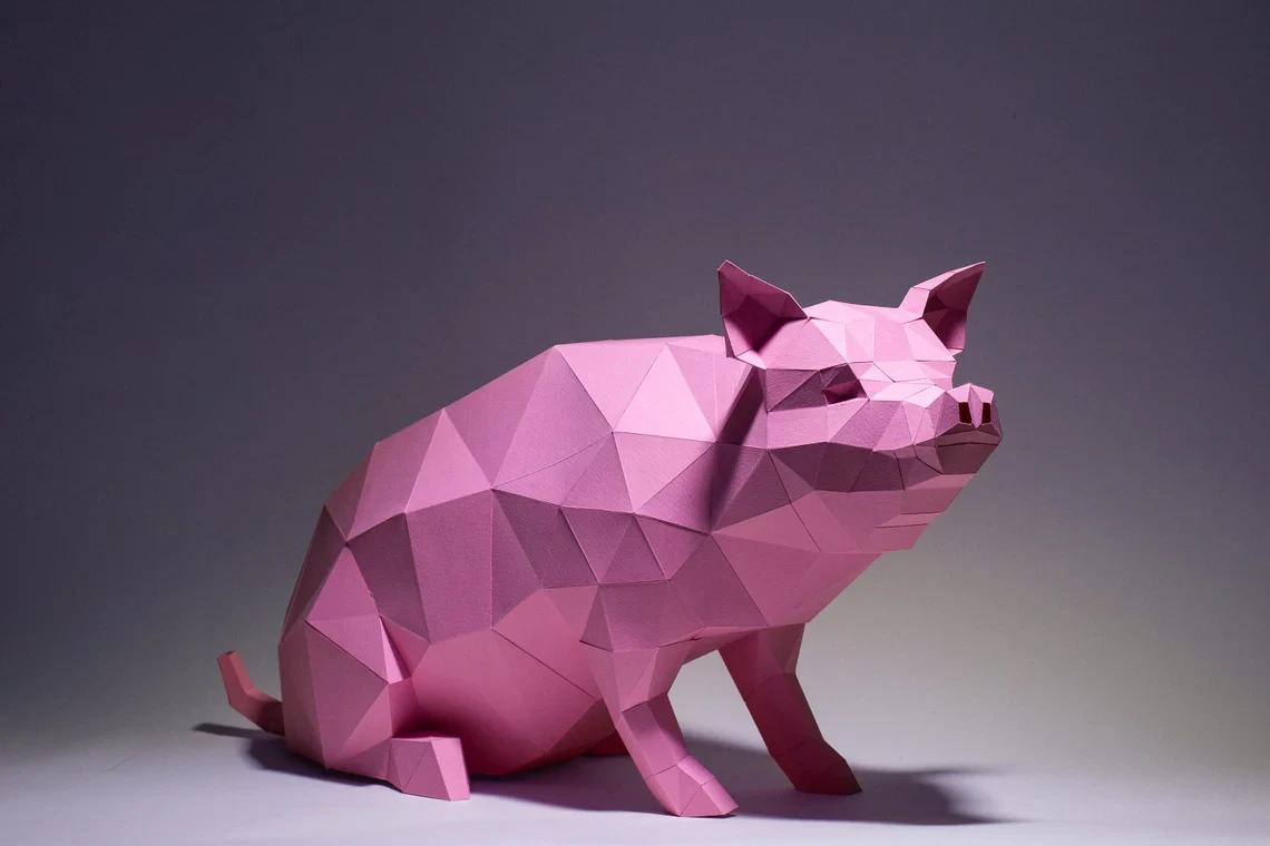 Pig Paper Craft, Digital Template, Origami, PDF Download DIY, Low Poly, Trophy, Sculpture, Pig Model