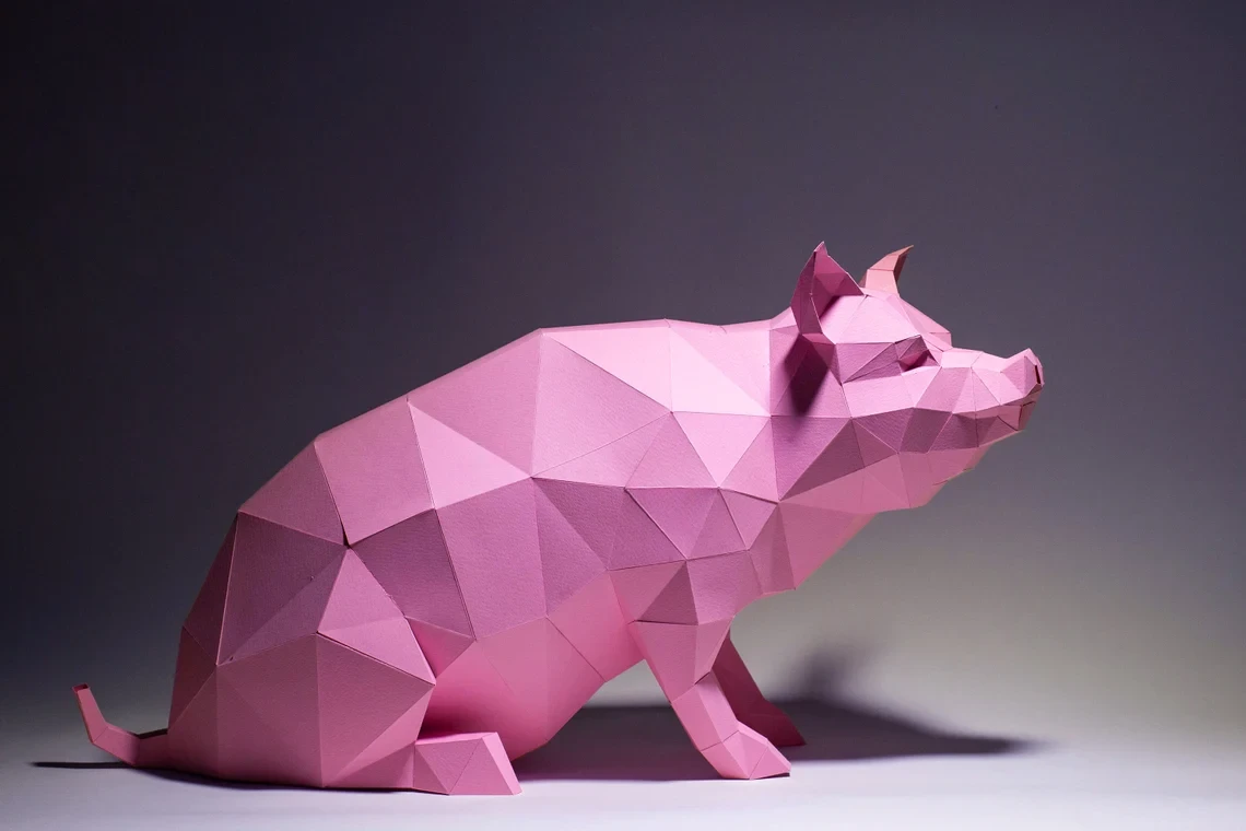 Pig Paper Craft, Digital Template, Origami, PDF Download DIY, Low Poly, Trophy, Sculpture, Pig Model