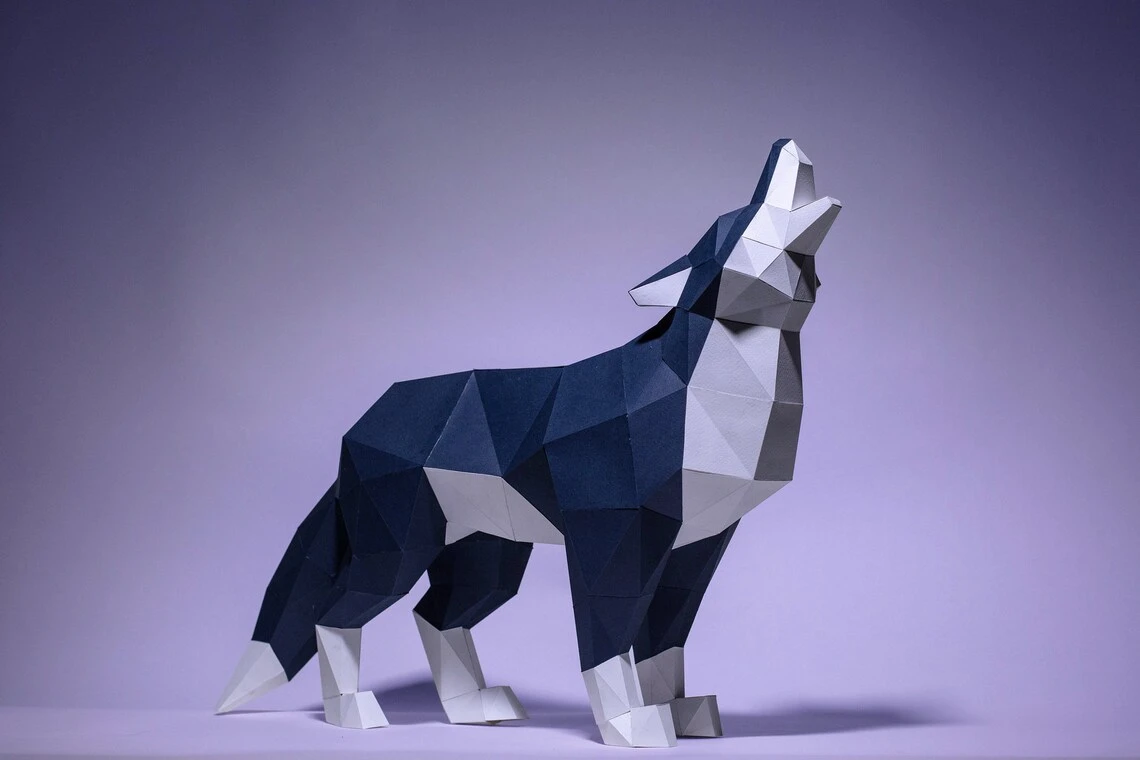 Wolf Paper Craft, Digital Template, Origami, PDF Download DIY, Low Poly, Trophy, Sculpture, Wolf Model