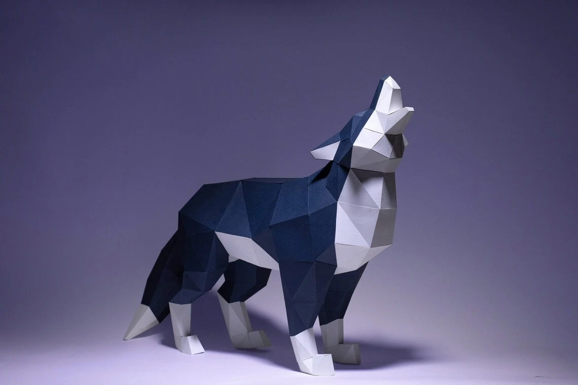 Wolf Paper Craft, Digital Template, Origami, PDF Download DIY, Low Poly, Trophy, Sculpture, Wolf Model