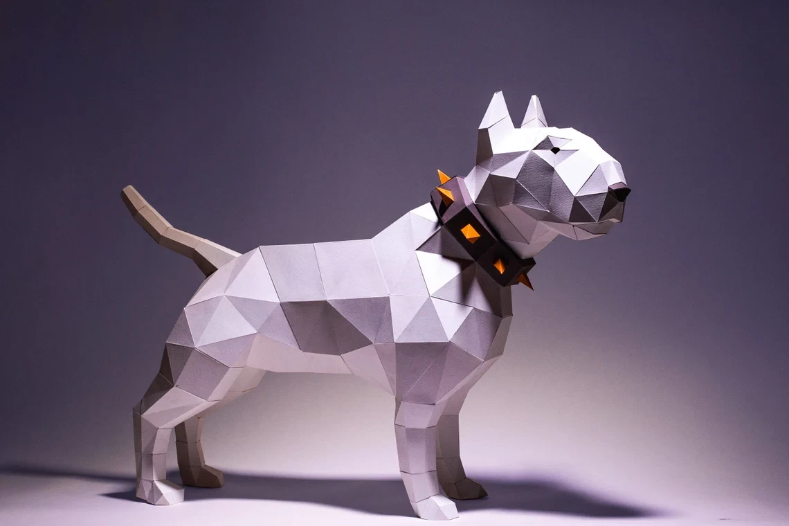 Bull Terrier Dog Paper Craft, Digital Template, Origami, PDF Download DIY, Low Poly, Trophy, Sculpture, Bull Terrier Dog Model