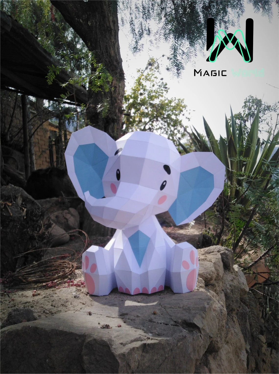 Elephant Sitting, Cute Elephant, Elefante Tierno, Baby Elephant Low Poly, Papercraft, PDF template, Paper model, Sculpture, 3D puzzle, Polygonal model, Lowpoly