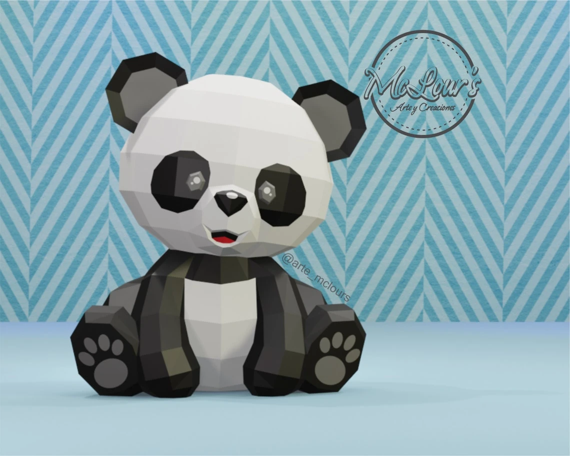 Sitting Panda/ Panda Sentado/ Bear/ Oso Panda/ Template PDF/ Low Poly/ Papercraft Bear/ 3D Panda/ Craft/ Origami/ Home decor