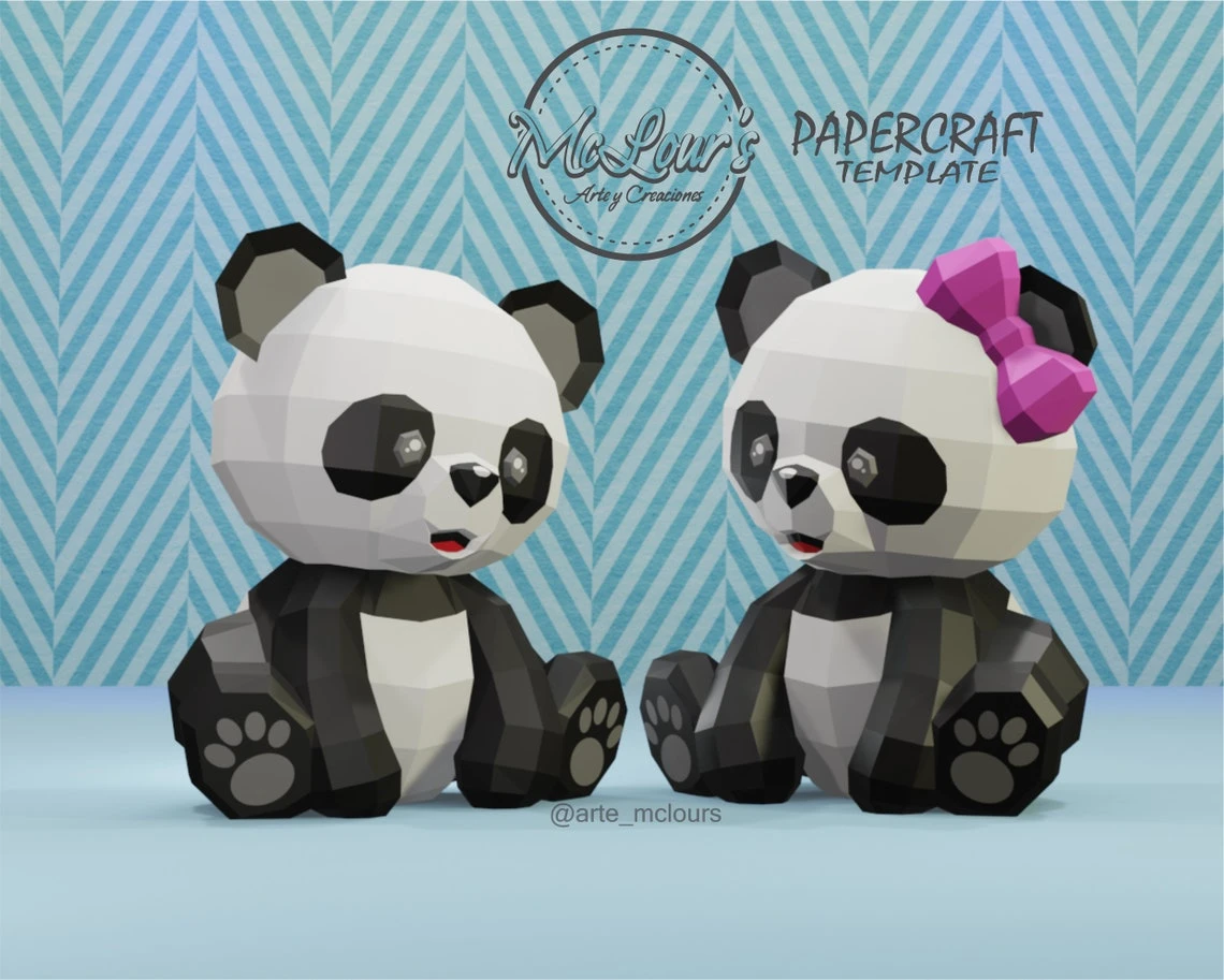 Sitting Panda/ Panda Sentado/ Bear/ Oso Panda/ Template PDF/ Low Poly/ Papercraft Bear/ 3D Panda/ Craft/ Origami/ Home decor