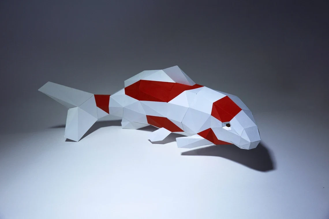 Koi Fish Paper Craft, Digital Template, Origami, PDF Download DIY, Low Poly, Trophy, Sculpture, Koi Fish Model