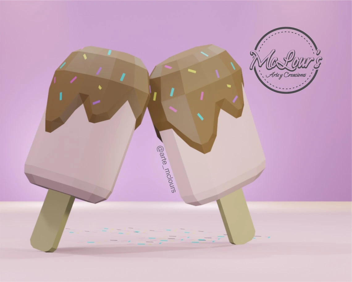 Ice Cream/ Helado de Paleta/ Template PDF DXF/ Low Poly/ Papercraft Ice Cream/ 3D Ice Cream/ Helado/ Craft/ Origami/ Home decor