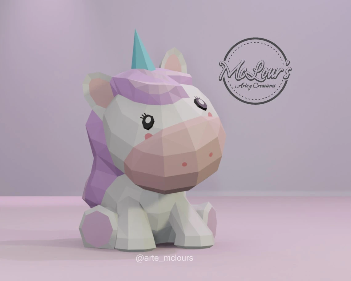 Sitting Unicorn/ Unicornio/ Pony/ Template PDF/ Low Poly/ Parpercraft/ 3D unicorn/ 3D Pony/ Paper Model/ Craft/ Origami