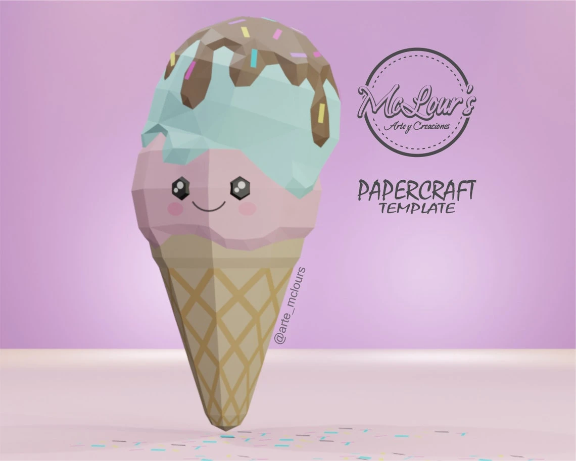 Ice Cream/ Cone Ice Cream/ Template PDF/ Low Poly/ Papercraft Ice Cream/ 3D Ice Cream/ Helado/ Craft/ Origami/ Home decor