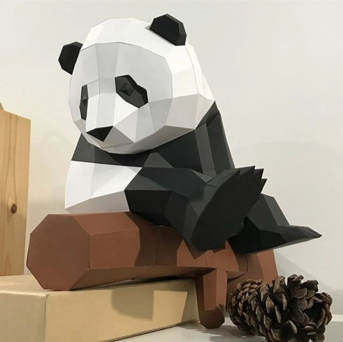 Papercraft Little Panda, DIY Paper craft, 3D template PDF kit, make your own low poly baby panda, origami pepakura, home decor idea, statue