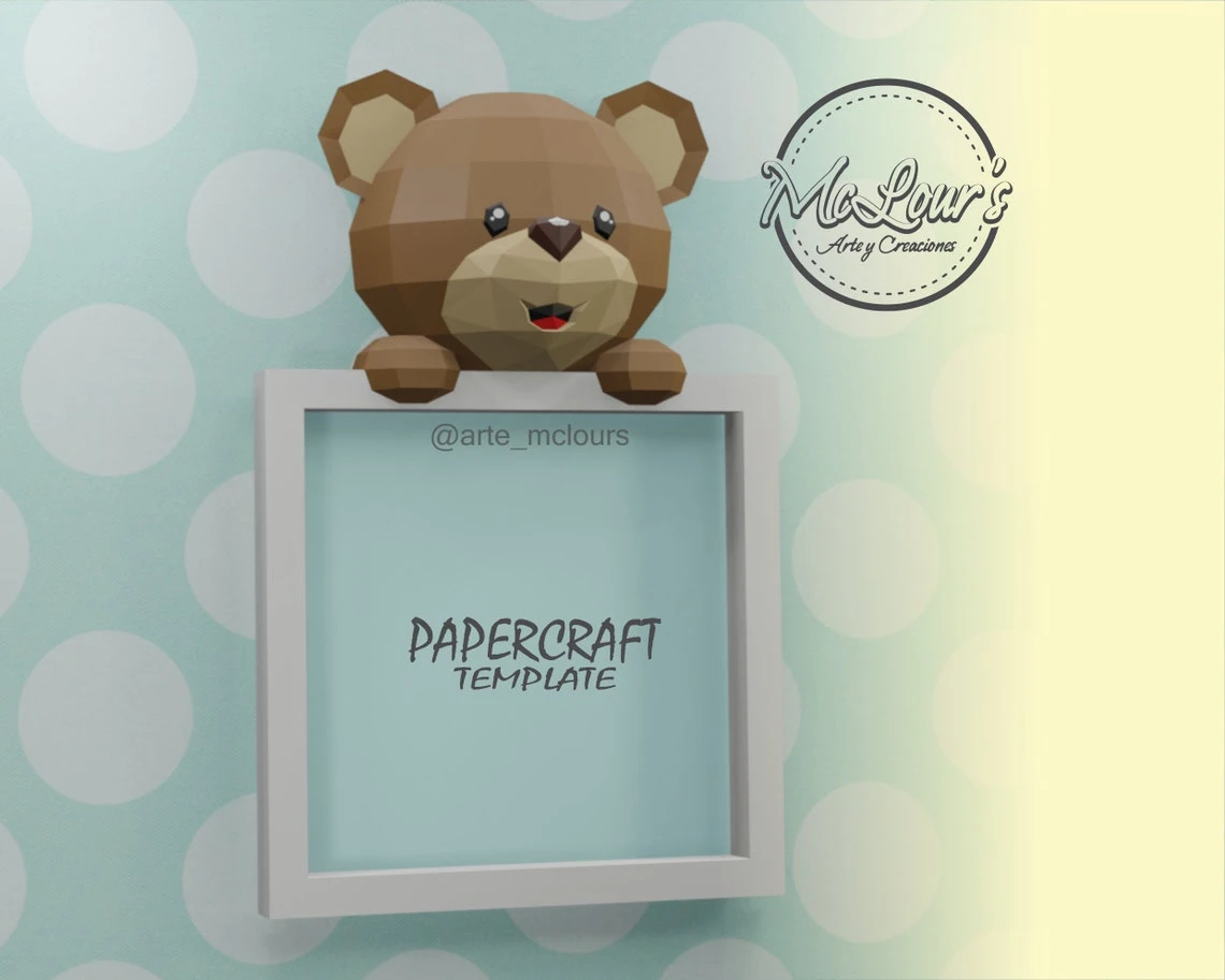 Cute Bear/ Tender Bear/ Template PDF/ Low Poly/ Papercraft Bear/ 3D Bear/ Painting for Child/ Craft/ Origami/ Home decor