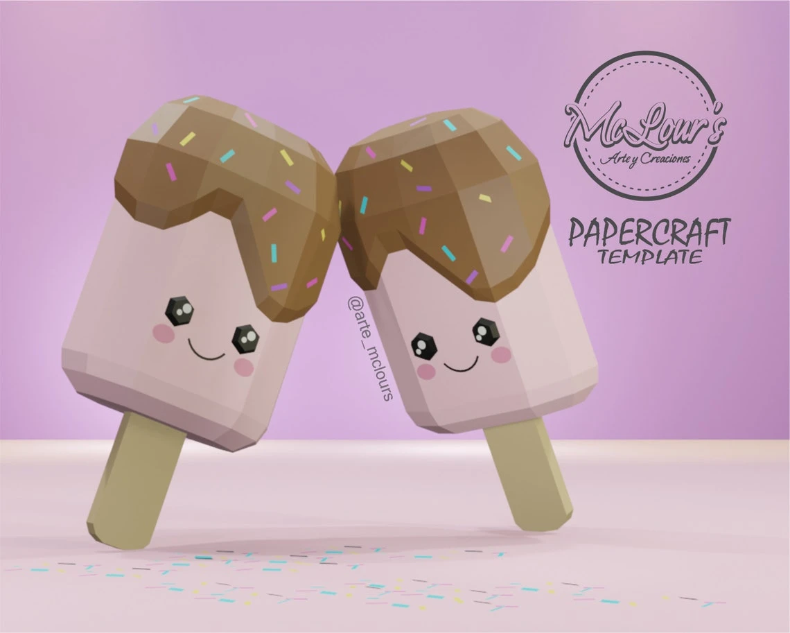 Ice Cream/ Helado de Paleta/ Template PDF DXF/ Low Poly/ Papercraft Ice Cream/ 3D Ice Cream/ Helado/ Craft/ Origami/ Home decor