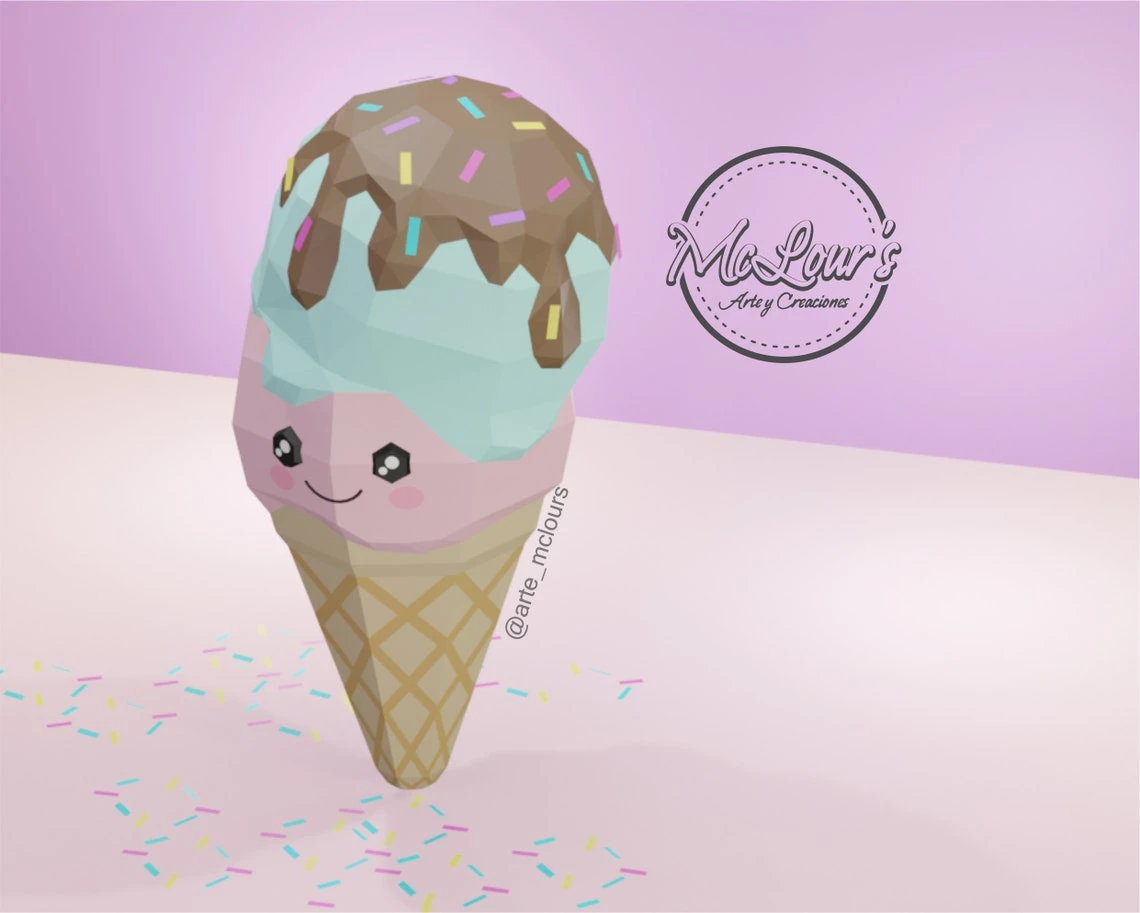 Ice Cream/ Cone Ice Cream/ Template PDF/ Low Poly/ Papercraft Ice Cream/ 3D Ice Cream/ Helado/ Craft/ Origami/ Home decor