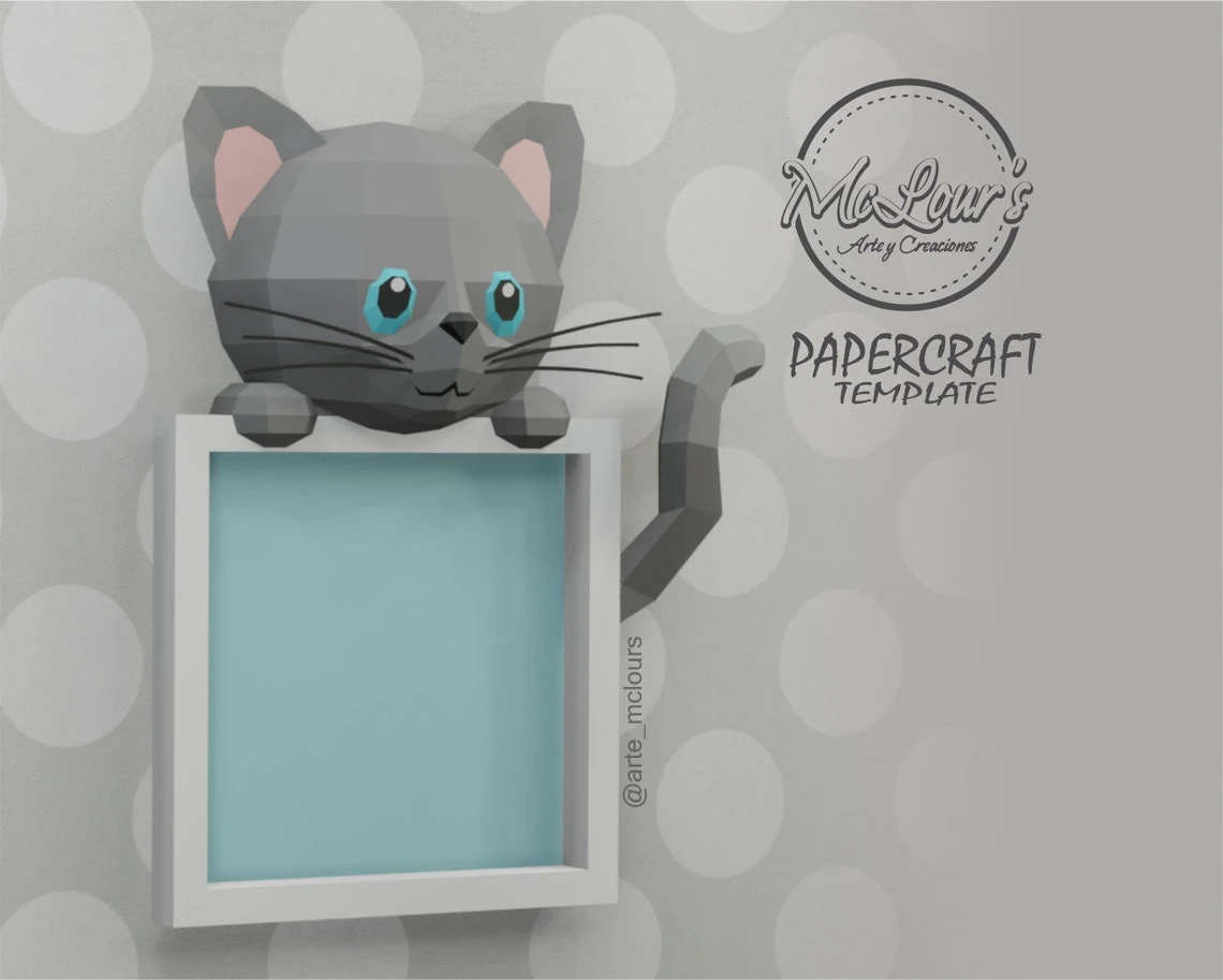 Cute Cat/ Tender Cat/ Template PDF/ Low Poly/ Papercraft Bear/ 3D Bear/ Painting for Child/ Craft/ Origami/ Home decor