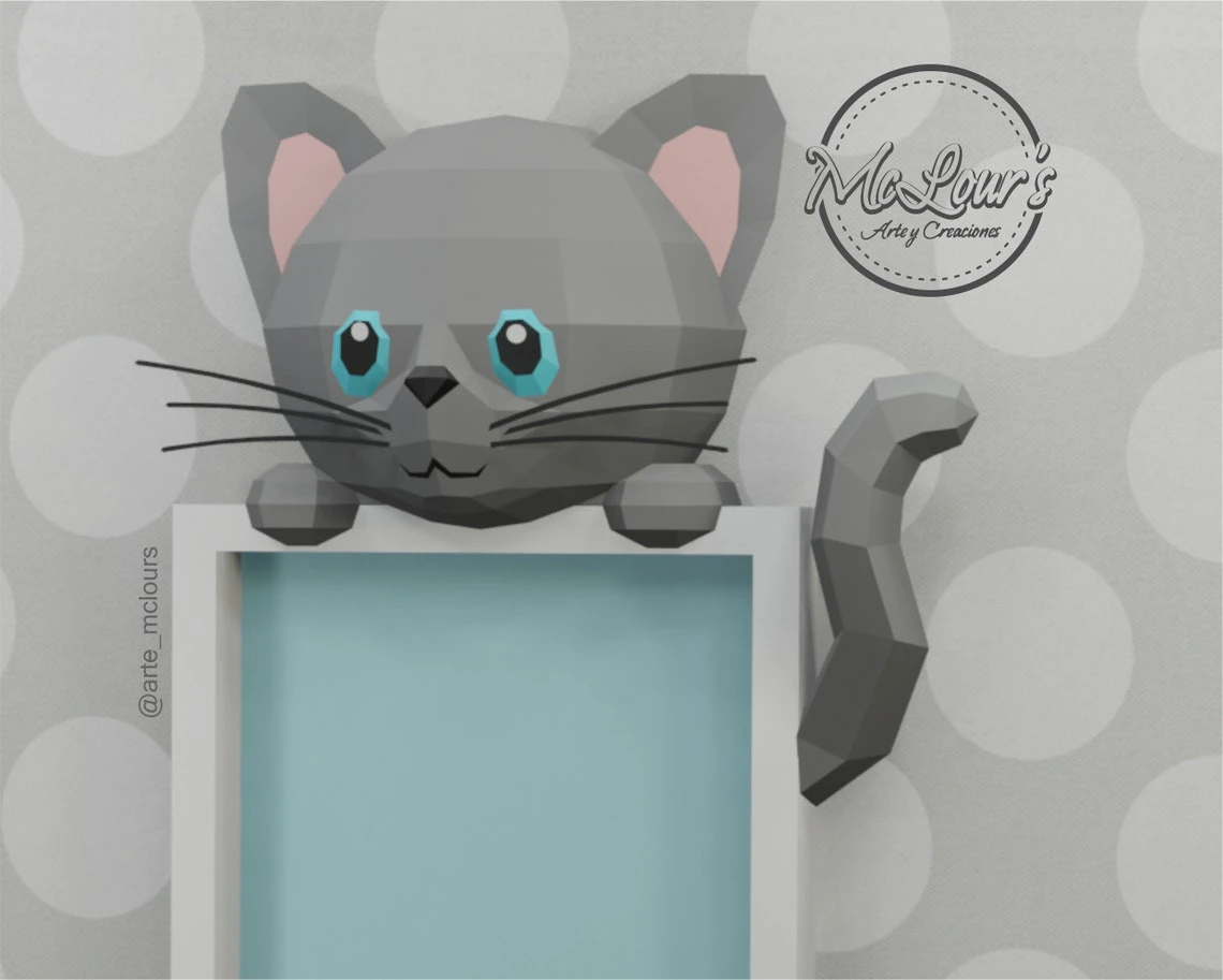 Cute Cat/ Tender Cat/ Template PDF/ Low Poly/ Papercraft Bear/ 3D Bear/ Painting for Child/ Craft/ Origami/ Home decor